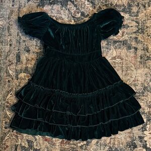 Charming Velvet Kids Dress in Deep Green